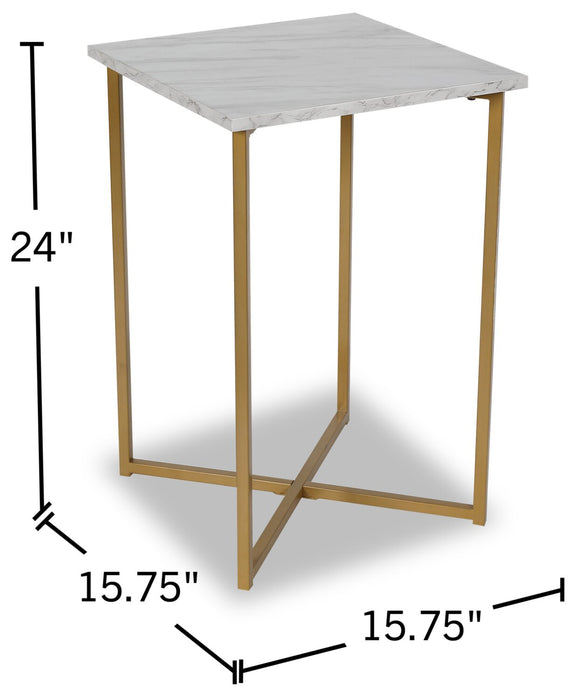 Table de fauteuil Mia de 15,75 po en imitation de marbre - blanche et dorée
