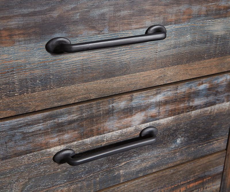 Ensemble de chambre à coucher Abby 5 pièces avec lit de rangement, commode, miroir, lumière DEL et port USB, brun - format lit double