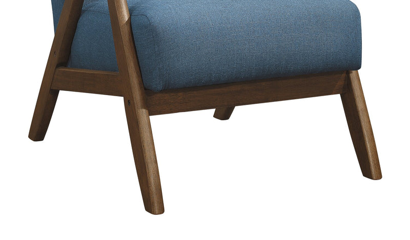 Fauteuil d’appoint Kyra de 28,5 po en tissu d’apparence lin avec accoudoirs courbés et armature en bois - bleu