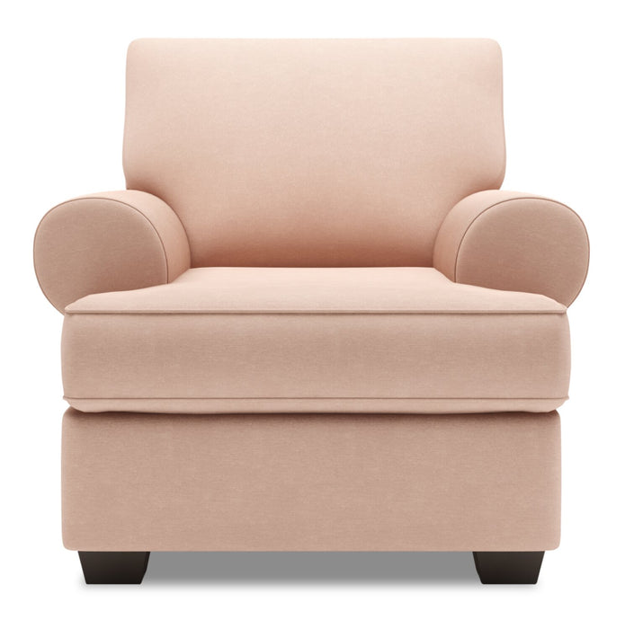 Fauteuil Roll de Sofa Lab personnalisable de 42 po fabriqué au Canada en tissu d’apparence lin avec accoudoirs enroulés - rose Pax Rose