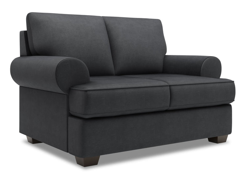 Causeuse personnalisable Roll de Sofa Lab de 64 po fabriquée au Canada en tissu d’apparence lin avec accoudoirs enroulés - gris Pax Pepper