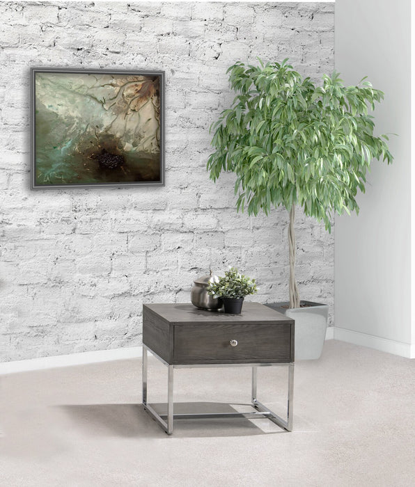 Table de bout moderne Echo de 24 po avec rangement - brune avec pattes en métal argenté