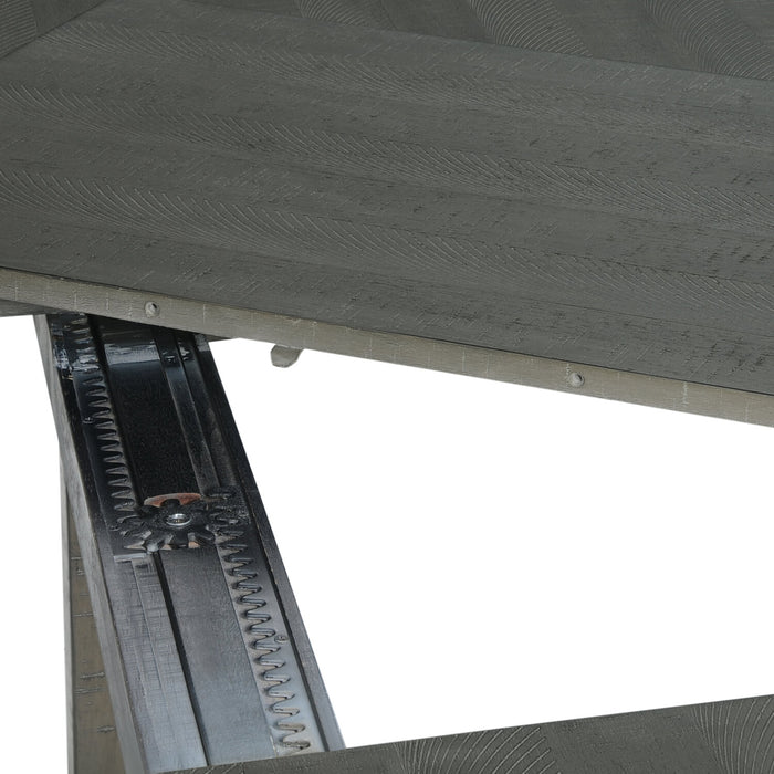 Ensemble de salle à manger Alto 6 pièces avec table, banc, rallonge de 65 po à 83 po (L), base à tréteaux et 4 chaises - gris