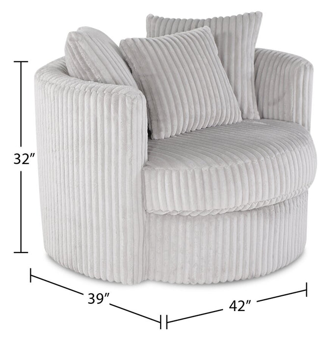 Fauteuil d’appoint pivotant Cuddler Midi de 42 po fabriqué au Canada en tissu de chenille - gris Groove Mist