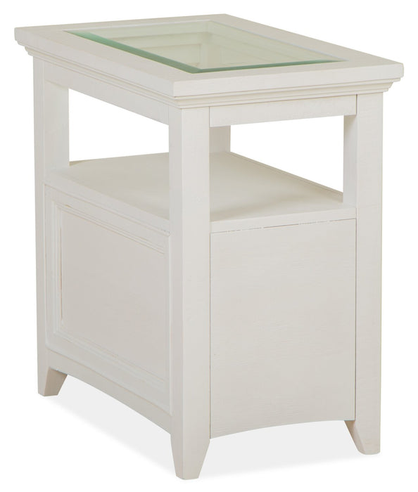 Table de bout traditionnelle Heron Cove de 15 po avec dessus en verre, rangement et tablette - pin blanc