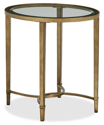 Copia 22" Traditional Oval Glass Top End Table - Silver and Gold with Metal Base|Table de bout ovale traditionnelle Copia de 22 po avec dessus en verre - argentée et dorée avec base en métal