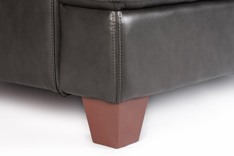 Sofa Vita de Château d’Ax de 87 po en cuir 100 % véritable avec coutures à motif de diamant et pattes en bois - gris anthracite