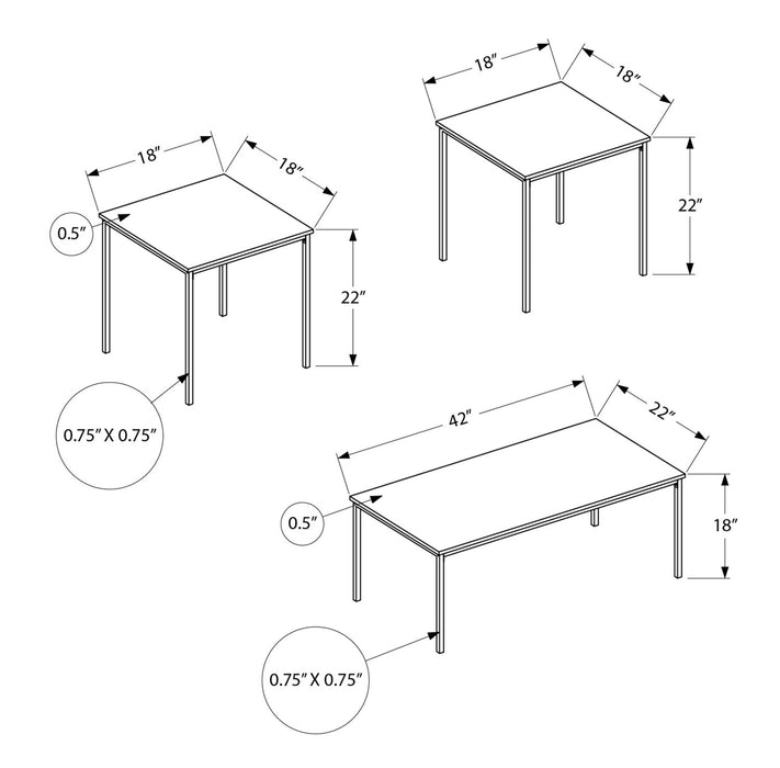 Ensemble 3 tables modernes Easton de 42 po (table à café et 2 tables de bout) - noir avec pattes en métal noir