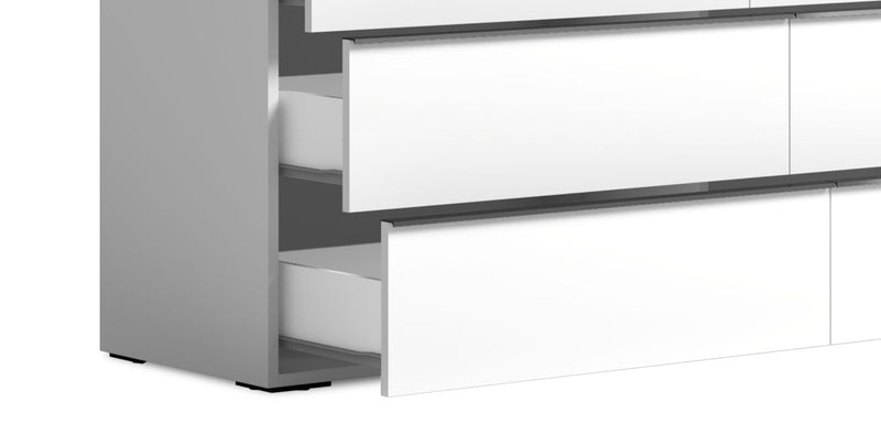 Commode de chambre à coucher Raia à 6 tiroirs - fabriquée en Italie, 59 po (L) x 33 po (H), moderne - blanche