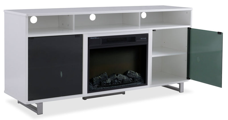 Meuble pour téléviseur moderne Ignatius de 64 po avec foyer électrique, rangement et système de gestion des câbles pour téléviseurs jusqu’à 70 po - blanc