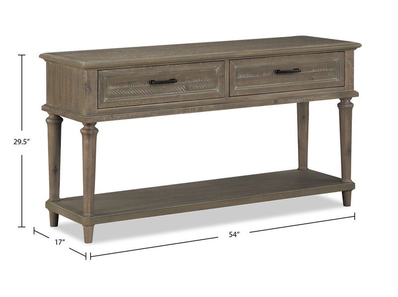 Table de salon rustique Winston de 54 po avec rangement et tablette - brun clair avec fini bois de grève