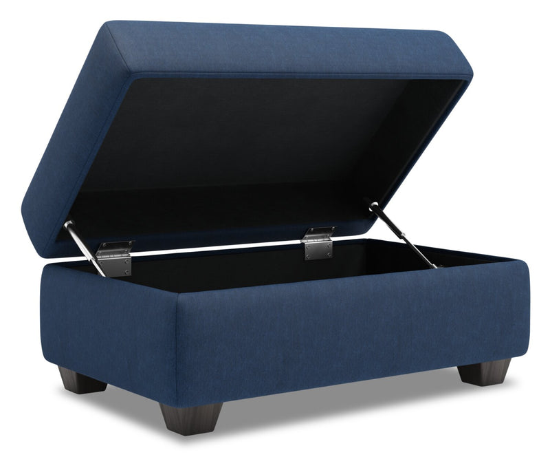Pouf de rangement personnalisable The Trunk de Sofa Lab de 39 po fabriqué au Canada en tissu d’apparence lin - bleu Pax Navy