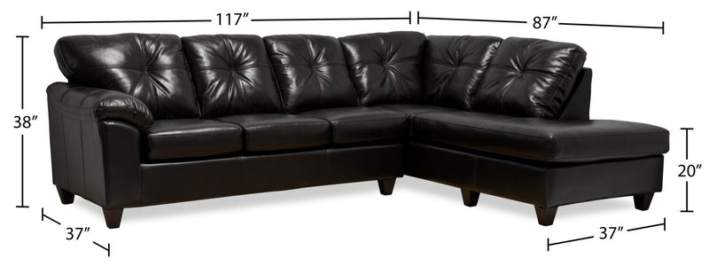 Sofa sectionnel de droite Addison 2 pièces fabriqué au Canada en tissu d’apparence cuir avec coussins de siège amovibles - mûre