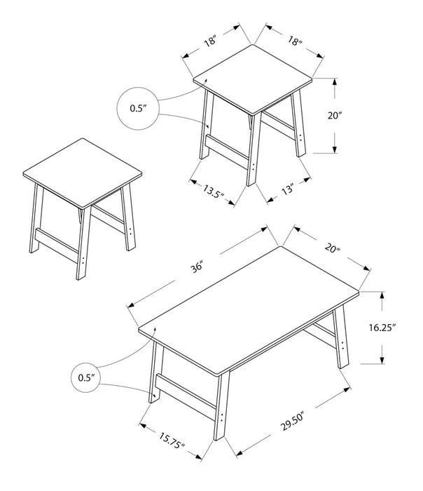 Ensemble 3 tables modernes Jacey de 36 po (table à café et 2 tables de bout) - gris 