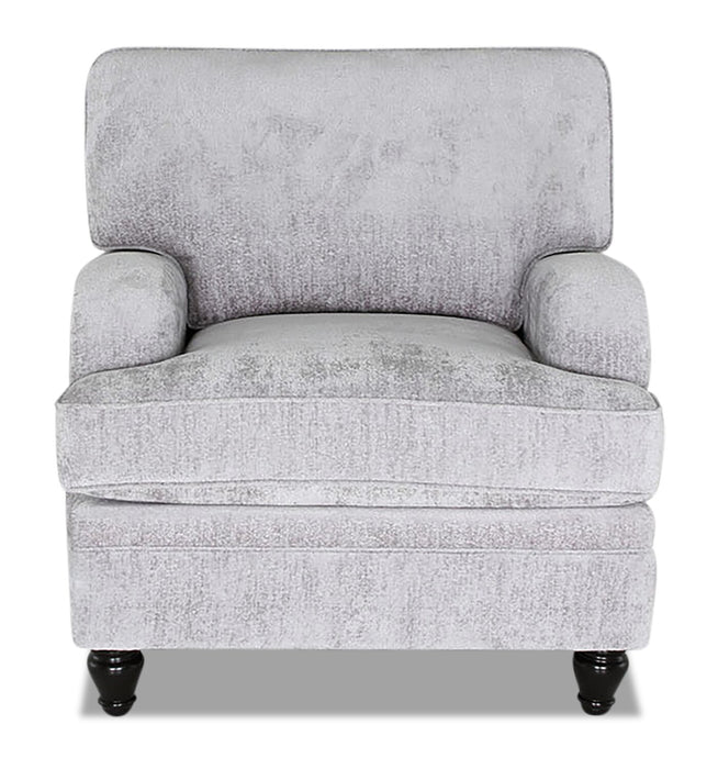 Fauteuil Bellmont de 38 po fabriqué au Canada en tissu de chenille avec pattes en bois - gris platine