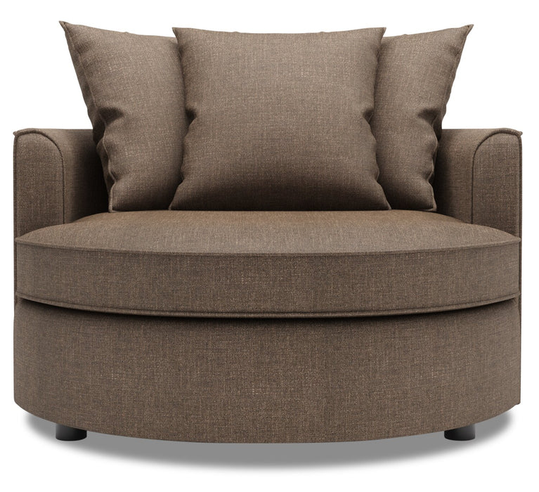 Fauteuil d’appoint enveloppant Sofa Lab personnalisable de 48 po fabriqué au Canada en tissu d’apparence lin - brun Luna Praline
