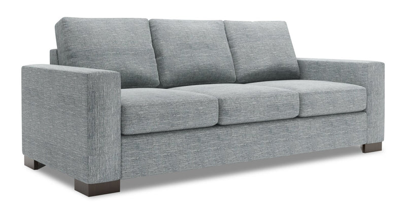 Sofa personnalisable Track de Sofa Lab de 85 po fabriqué au Canada en tissu d’apparence lin avec accoudoirs rectilignes - gris Luna Pewter