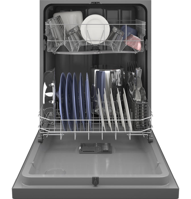 Lave-vaisselle encastré GE de 24 po et de 59 dBA avec commandes à l’avant et broyeur d’aliments solides PiranhaMC - acier inoxydable - GDF510PSRSS