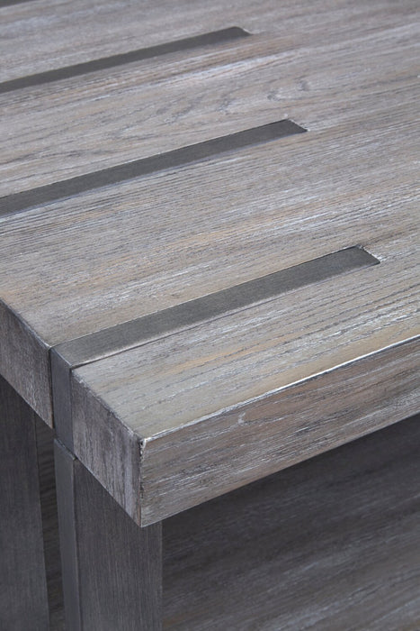 Table à café moderne Eldridge de 48 po avec tablette - gris vieilli avec métal et bois