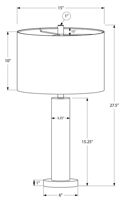 Lampe de table de 28 po en métal nickel avec base en acrylique