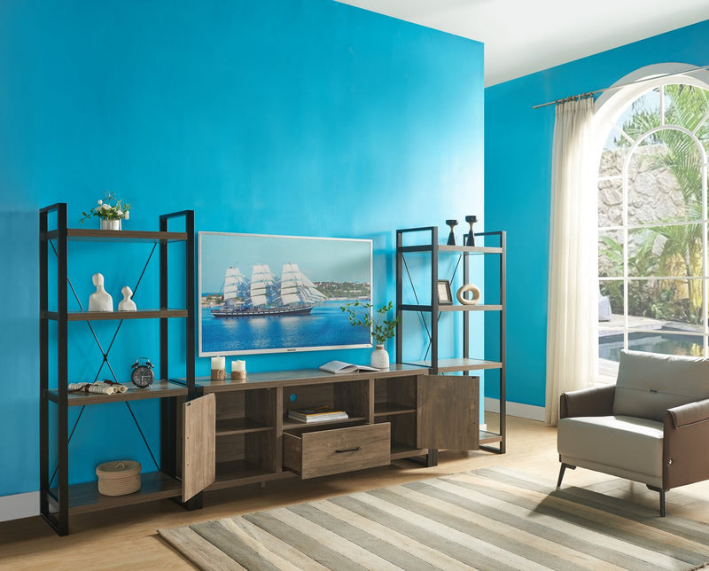 Meuble audio-vidéo moderne Alvin 3 pièces de 66 po avec rangement et système de gestion des câbles pour téléviseurs jusqu’à 70 po - noisette