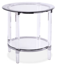 Table de bout ronde somptueuse Enzo de 24 po avec tablette - dessus en verre avec base en métal et en acrylique