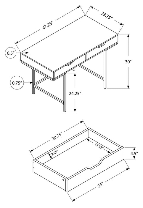Bureau Butler de 47,25 po à 2 tiroirs - blanc