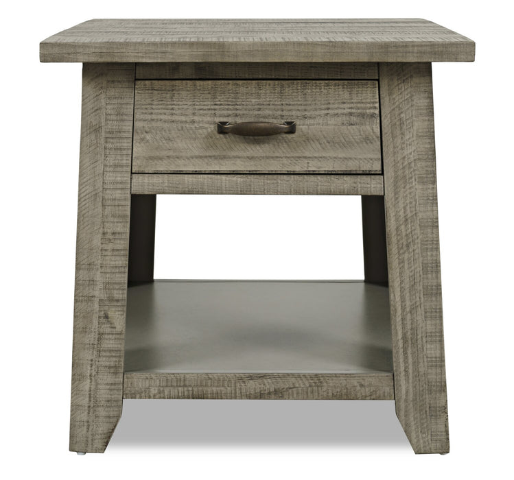 Table de bout rustique Colson de 24 po avec rangement et tablette - bois de grève 