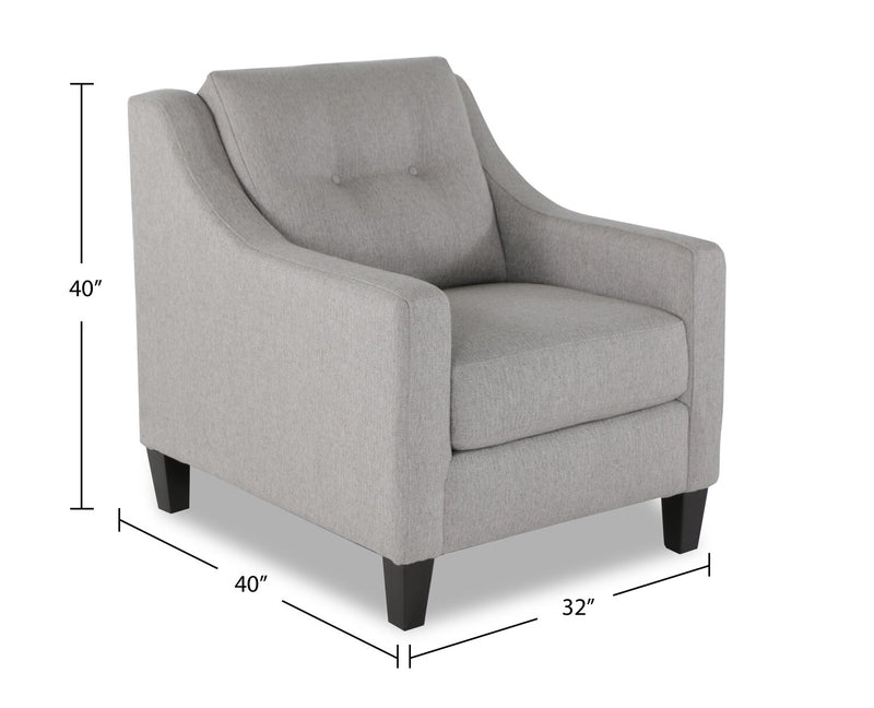 Fauteuil Kylie de Cindy Crawford Home de 32 po fabriqué au Canada en tissu d’apparence lin avec capitonnage - gris Zeus