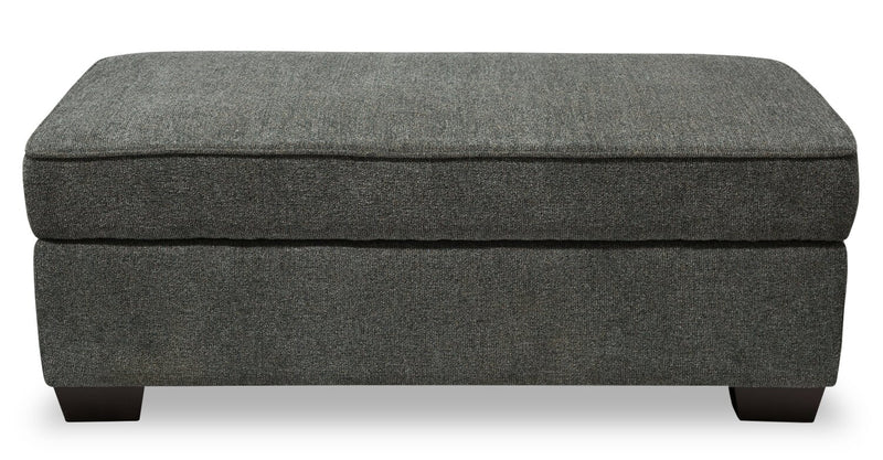 Pouf de rangement Verona de 44 po fabriqué au Canada en tissu d’apparence lin - gris anthracite