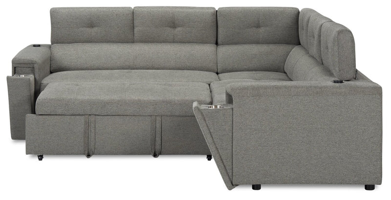 Sofa-lit sectionnel de gauche Savvy 2 pièces en tissu d’apparence lin avec appuie-têtes réglables - gris