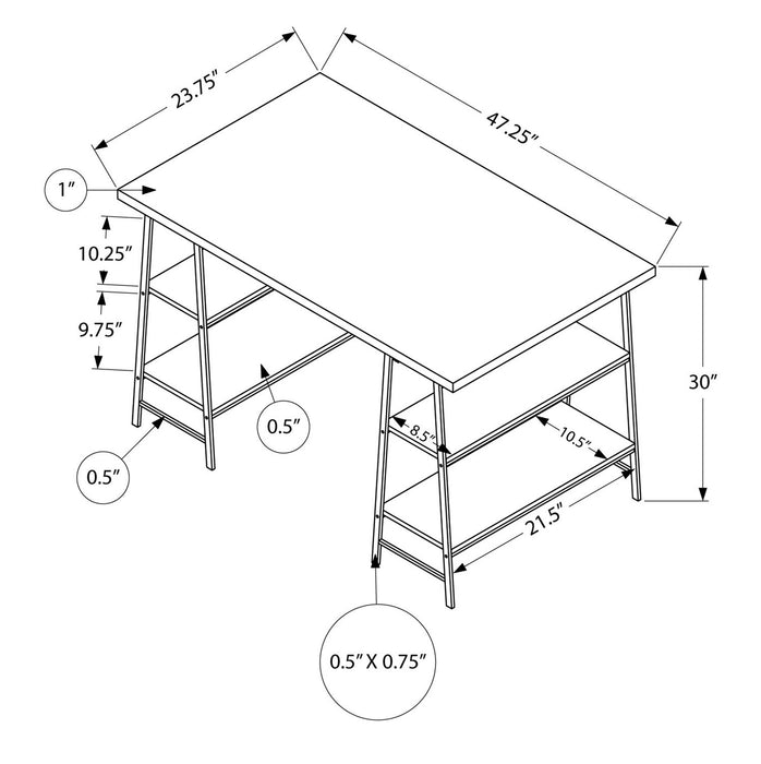 Bureau Jonnie de 47,25 po avec pattes de type chevalet - gris