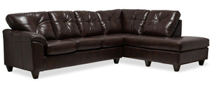 Sofa sectionnel de droite Addison 2 pièces fabriqué au Canada en tissu d’apparence cuir avec coussins de siège amovibles - brun