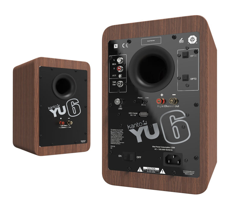 Haut-parleurs amplifiés Kanto YU6 avec Bluetooth et préamplificateur phono - noyer