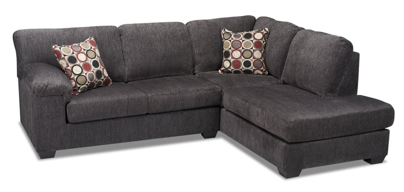 Sofa sectionnel de droite Morty 2 pièces fabriqué au Canada en tissu de chenille avec coussins décoratifs - gris