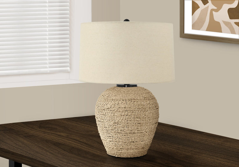 Lampe de table de 25 po en rotin avec abat-jour beige
