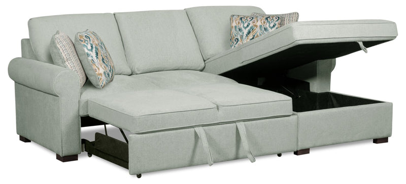 Sofa-lit sectionnel de droite Haven de Scott Living 2 pièces en tissu de chenille avec fauteuil long de rangement - bleu écume de mer