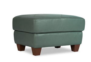 Pouf Vita de Château d’Ax de 31 po en cuir 100 % véritable avec coutures à motif de diamant et pattes en bois - vert écume de mer