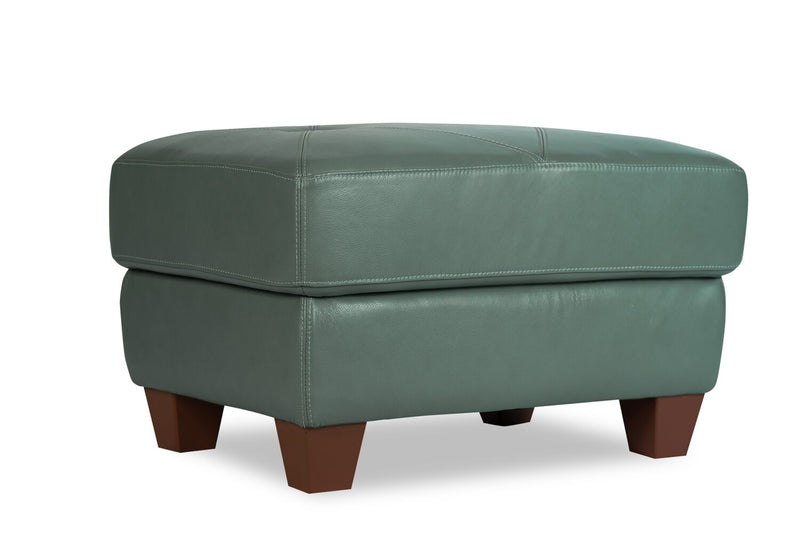 Pouf Vita de Château d’Ax de 31 po en cuir 100 % véritable avec coutures à motif de diamant et pattes en bois - vert écume de mer