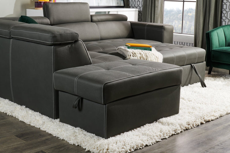 Sofa-lit sectionnel de gauche Drake 3 pièces en tissu de suédine avec pouf de rangement - gris ciment