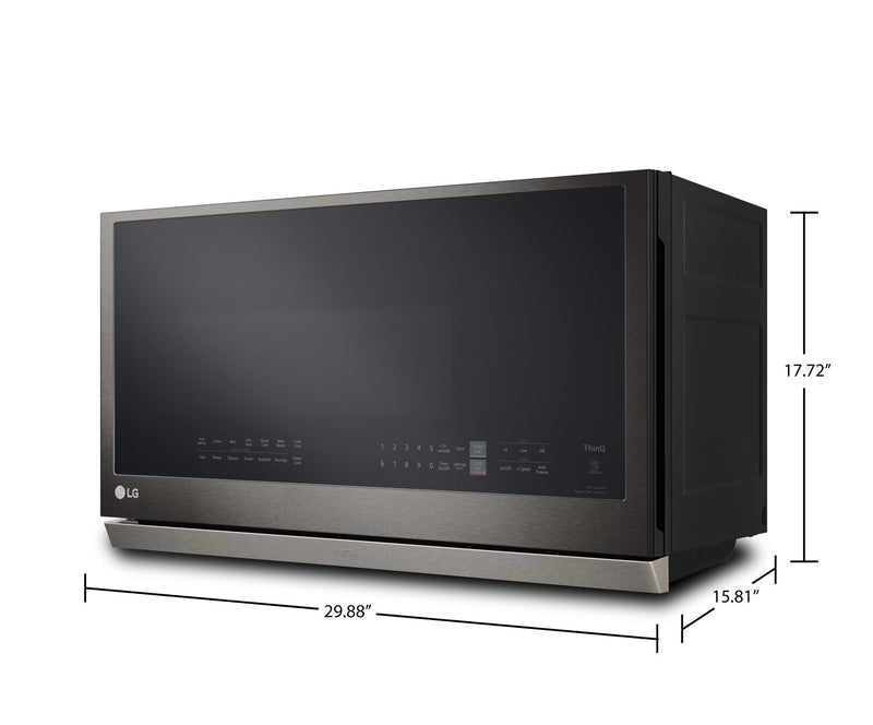 Four à micro-ondes à hotte intégrée LG de 2,1 pi³ avec ExtendaVentMC et cuisson par capteur - acier inoxydable noir Smudge-ProofMD - MVEL2137D