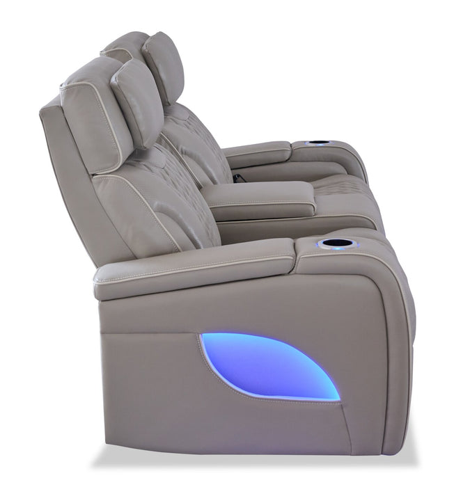 Causeuse de massage à inclinaison électrique Elite de 74 po en cuir véritable avec appuie-têtes électriques et accoudoirs de rangement - grise