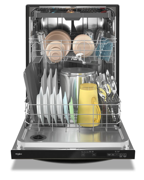 Lave-vaisselle encastré Whirlpool de 24 po et de 47 dBA avec commandes sur le dessus et 3e panier - acier inoxydable noir résistant aux traces de doigts - WDT750SAKV