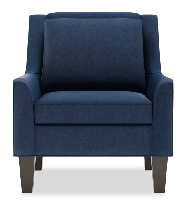 Fauteuil d’appoint club Sofa Lab personnalisable de 29 po fabriqué au Canada en tissu d’apparence lin avec pattes en bois - bleu Pax Navy