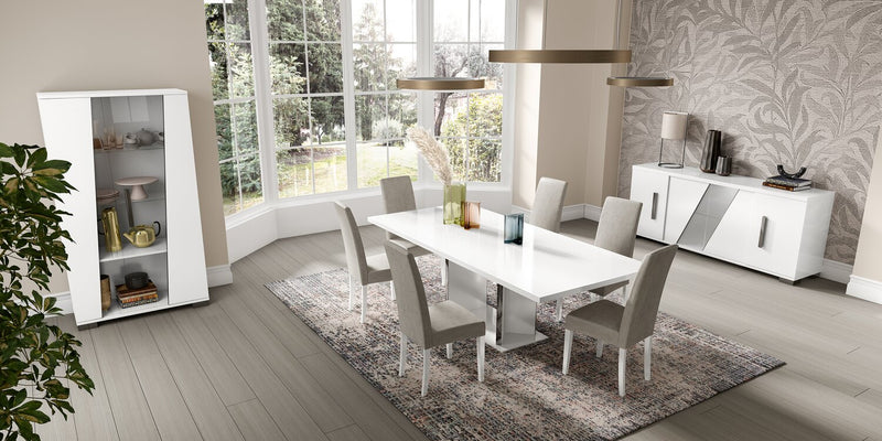 Ensemble de salle à manger Raia 5 pièces avec table et 4 chaises - fabriqué en Italie, base piédestal, moderne, 71 po (L) - blanc