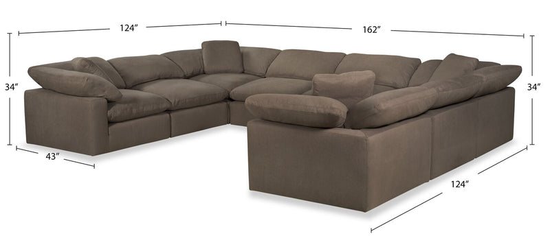 Sofa sectionnel modulaire Eclipse 8 pièces en tissu d’apparence lin avec coussins réversibles en duvet et plumes - gris ardoise