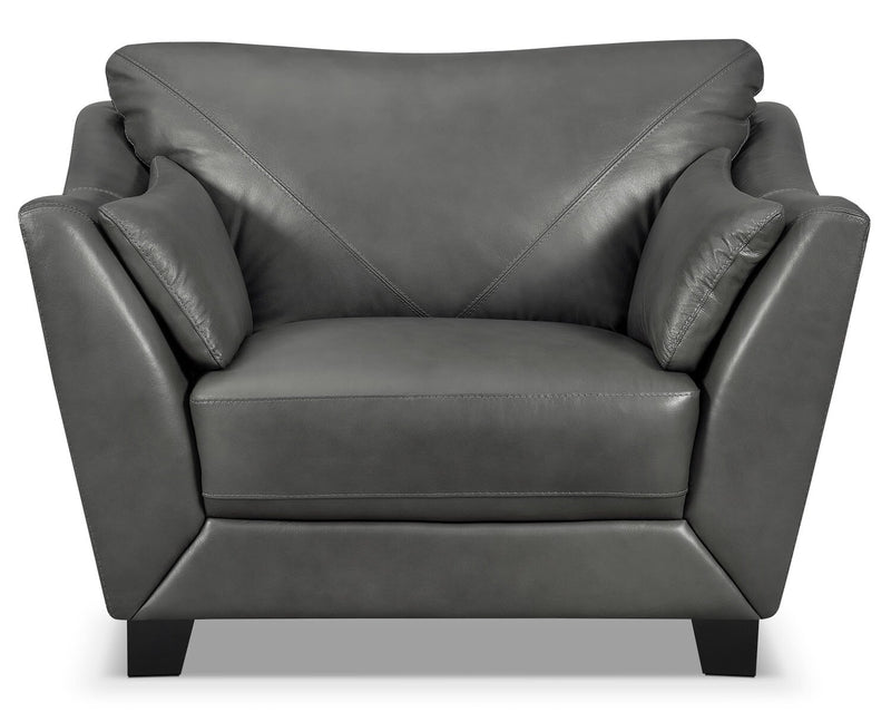 Fauteuil Lusso de Château d’Ax de 92 po en cuir véritable à 100 % avec pattes en bois - gris anthracite