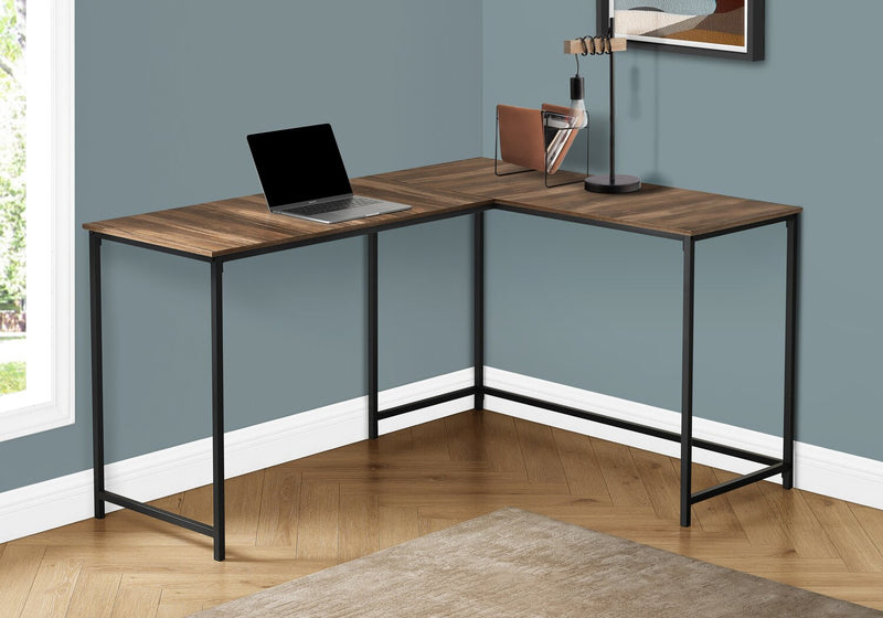 Bureau en coin en forme de L Karter de 58,25 po - brun