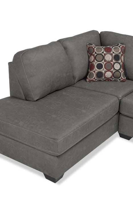 Sofa sectionnel de gauche Morty 2 pièces fabriqué au Canada en tissu d’apparence cuir avec coussins décoratifs - gris