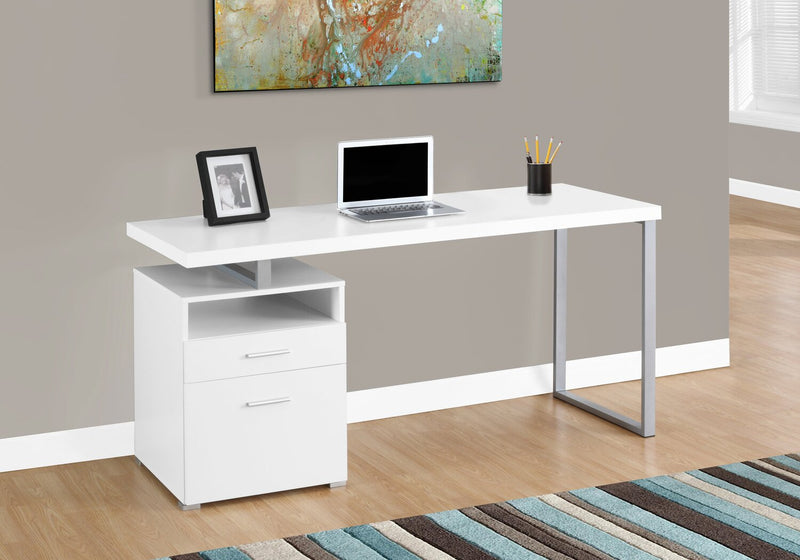 Bureau réglable Heather de 60 po à 2 tiroirs et compartiment ouvert - blanc